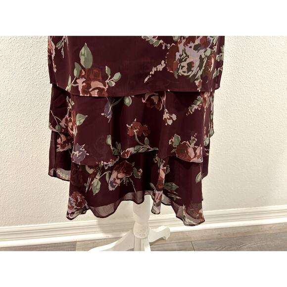 Lauren Ralph Lauren Womens Wine Floral Color Sz 16 Crinkle Georgette Shift Dress - Picture 8 of 9